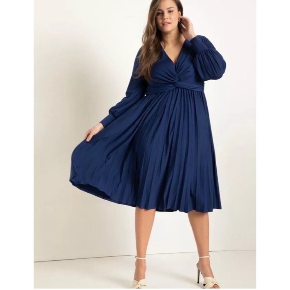 Eloquii Knot Front Pleated Skirt Dress 20 Blue